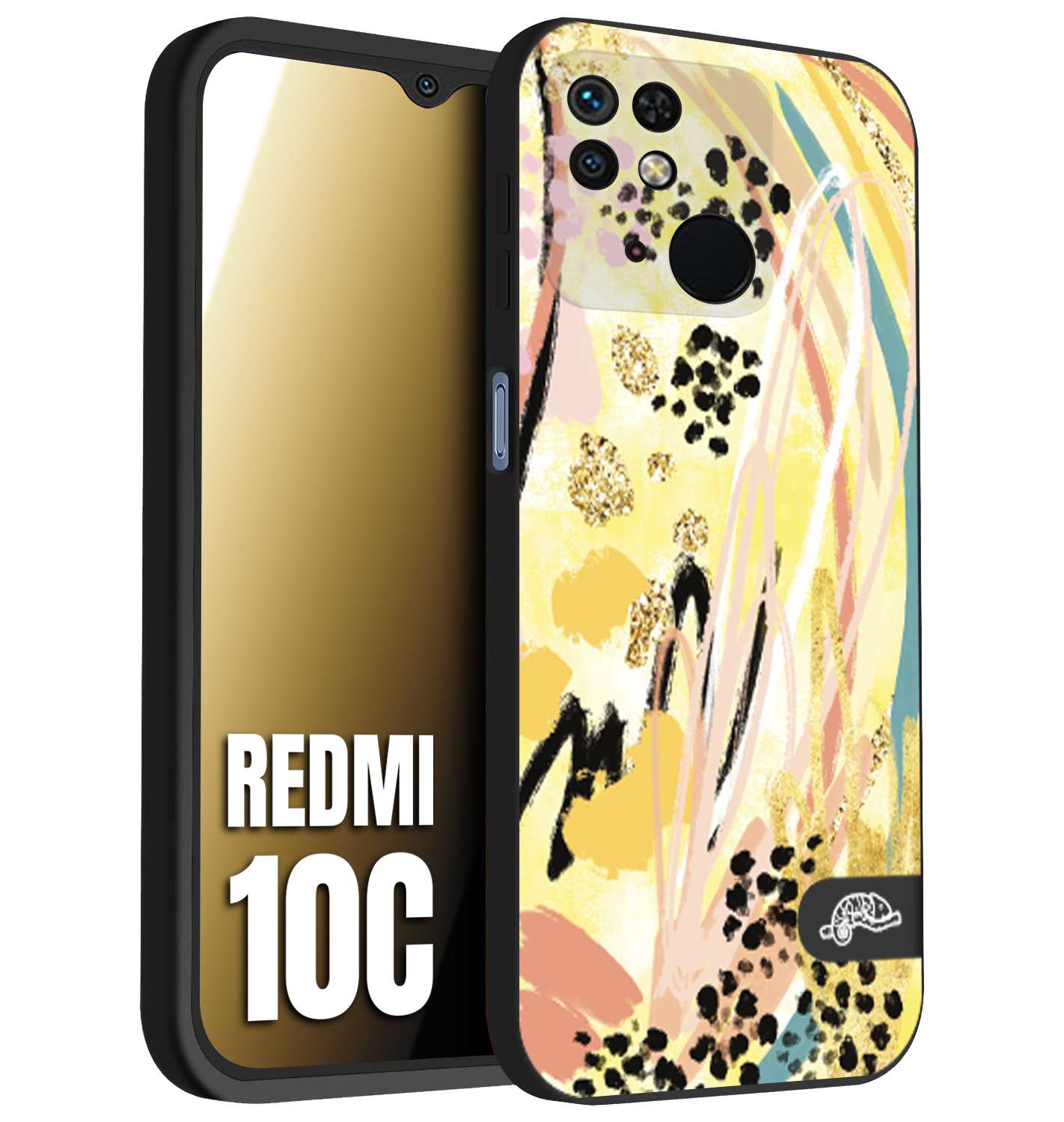CUSTOMIZZA - Custodia cover nera morbida in tpu compatibile per Xiaomi Redmi 10C astratti donna flower fantasia estate gialla rosa leopardata