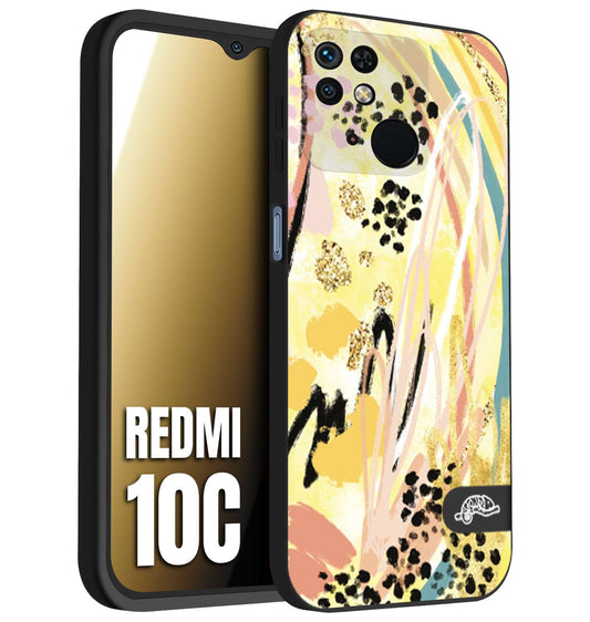 CUSTOMIZZA - Custodia cover nera morbida in tpu compatibile per Xiaomi Redmi 10C astratti donna flower fantasia estate gialla rosa leopardata