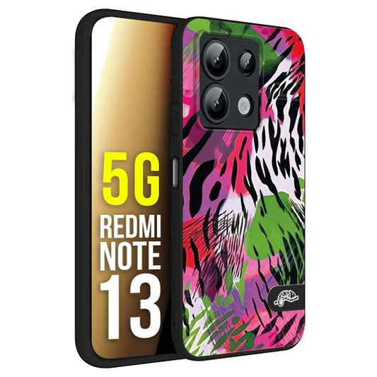 CUSTOMIZZA - Custodia cover nera morbida in tpu compatibile per Xiaomi Redmi Note 13 5G leopardato tigrato tiger colorata summer color verde fucsia