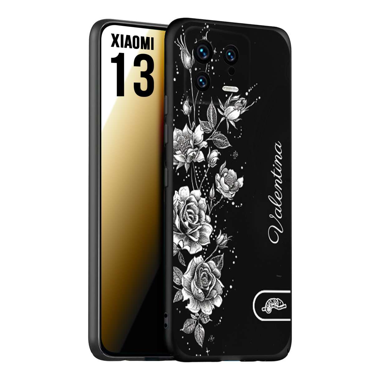 CUSTOMIZZA - Custodia cover nera morbida in tpu compatibile per Xiaomi 13 a rilievo soft touch personalizzata nome rose fiori donna