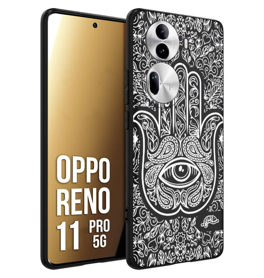 CUSTOMIZZA - Custodia cover nera morbida in tpu compatibile per Oppo Reno 11 PRO 5G mano di fatima effetto rilievo mandala donna