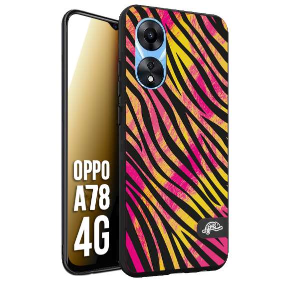 CUSTOMIZZA - Custodia cover nera morbida in tpu compatibile per Oppo A78 4G zebrata maculata a rilievo soft touch donna fucsia gialla