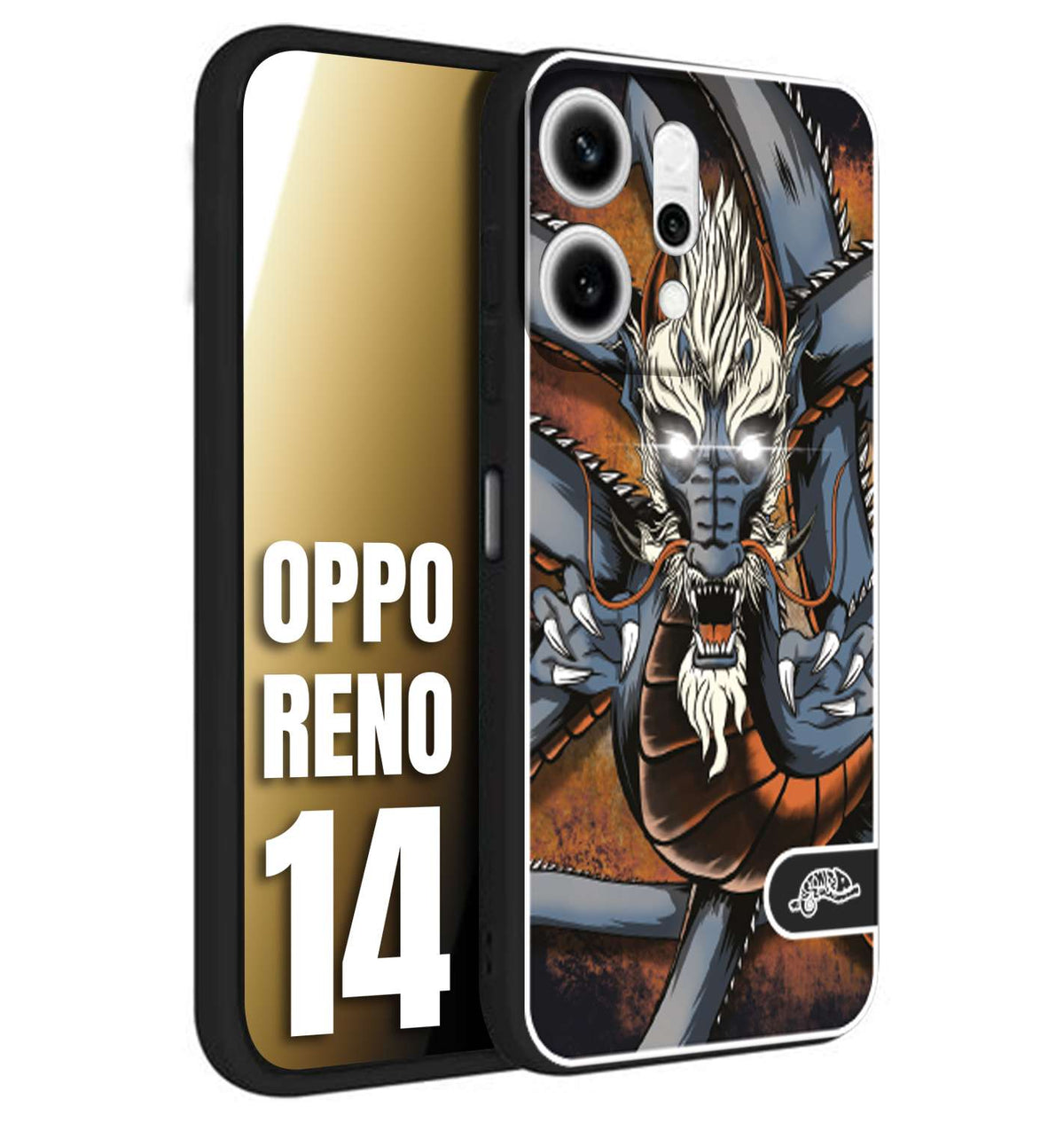 CUSTOMIZZA - Custodia cover nera morbida in tpu compatibile per Oppo Reno 14 drago giapponese tattoo japan dragon