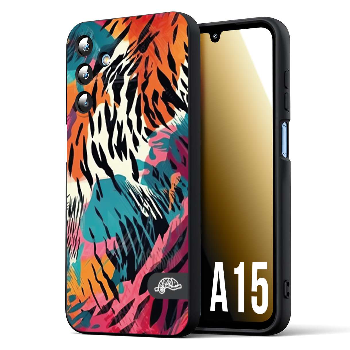 CUSTOMIZZA - Custodia cover nera morbida in tpu compatibile per Samsung A15 5G leopardato maculato tigrato tiger colorata summer color