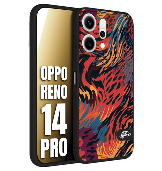 CUSTOMIZZA - Custodia cover nera morbida in tpu compatibile per Oppo Reno 14 PRO leopardato maculato tigrato colorata fiamme rossa blu arancione