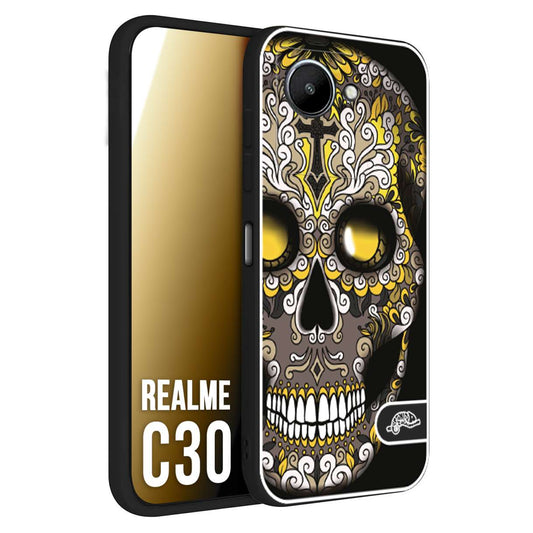 CUSTOMIZZA - Custodia cover nera morbida in tpu compatibile per Realme C30 teschio messicano Mexican skull nero giallo
