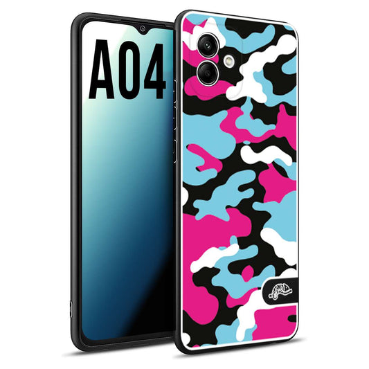 CUSTOMIZZA - Custodia cover nera morbida in tpu compatibile per Samsung A04 camouflage mimetico militare fucsia celeste