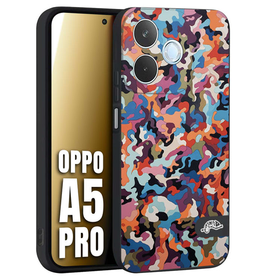 CUSTOMIZZA - Custodia cover nera morbida in tpu compatibile per Oppo A5 PRO camouflage mimetico militare moderno blu arancio rosa