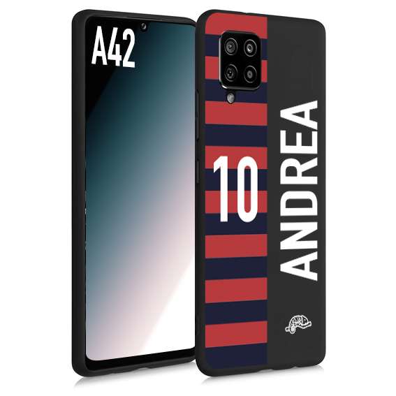 CUSTOMIZZA - Custodia cover nera morbida in tpu compatibile per Samsung A42 personalizzata calcio football nome e numero calciatori rossoblu