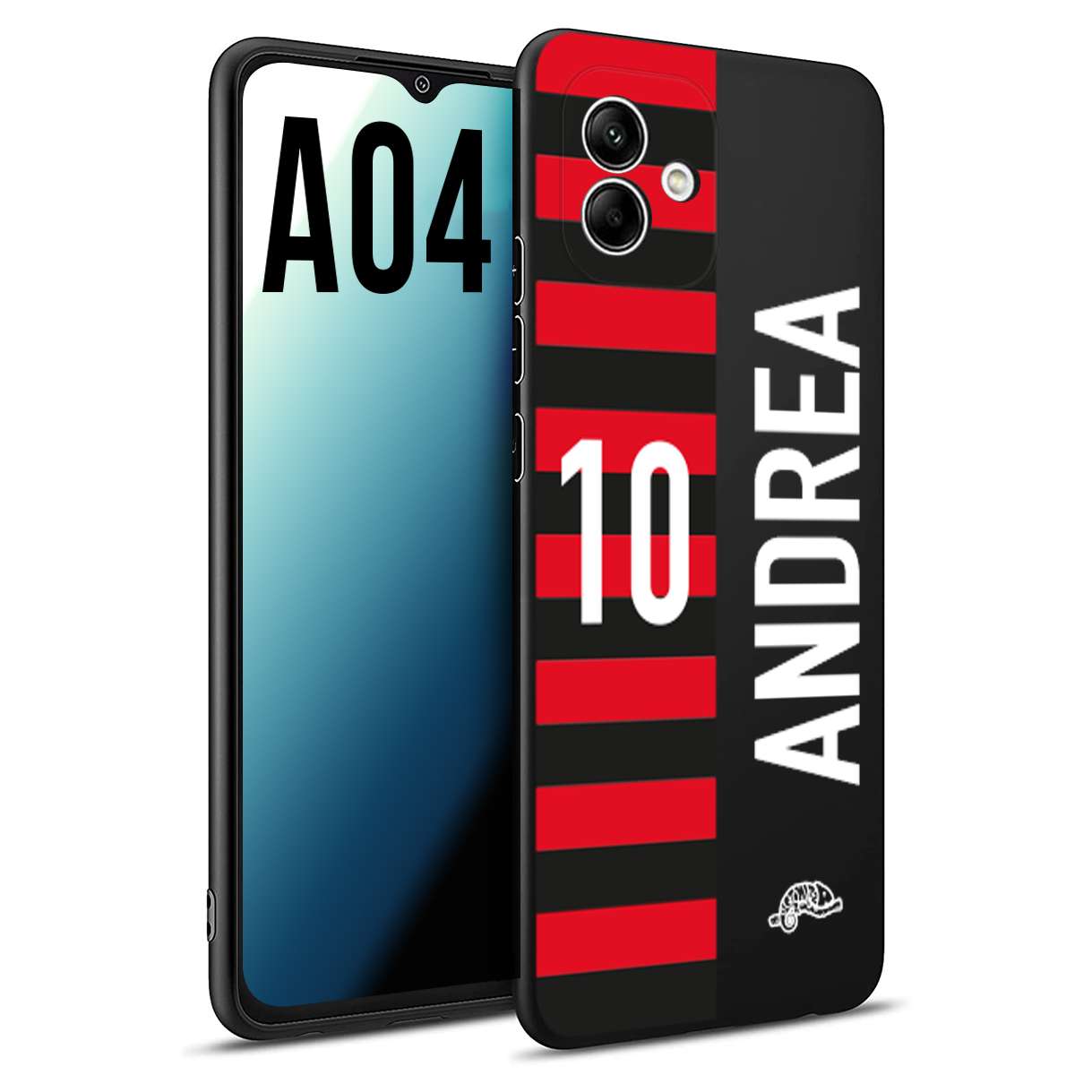 CUSTOMIZZA - Custodia cover nera morbida in tpu compatibile per Samsung A04 personalizzata calcio football nome e numero calciatori rossonera