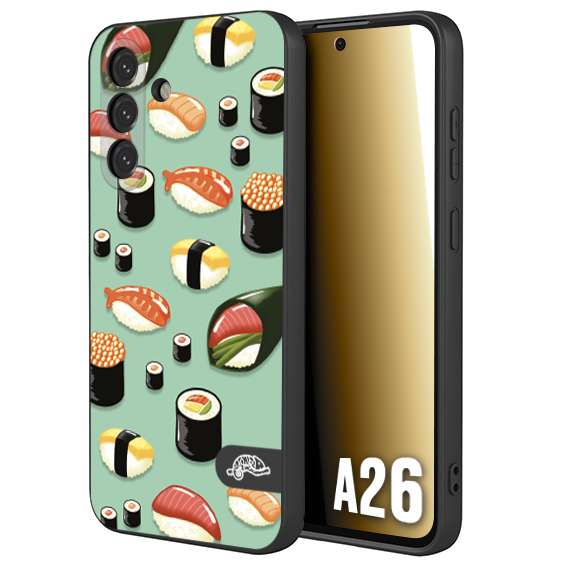 CUSTOMIZZA - Custodia cover nera morbida in tpu compatibile per Samsung A26 sushi disegni giapponese nighiri acquamarina verde