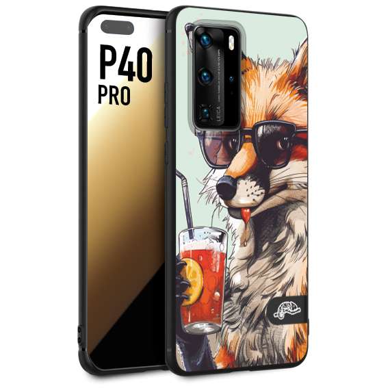 CUSTOMIZZA - Custodia cover nera morbida in tpu compatibile per Huawei P40 PRO estate disegnata cocktails animali simpatici fox volpe negroni