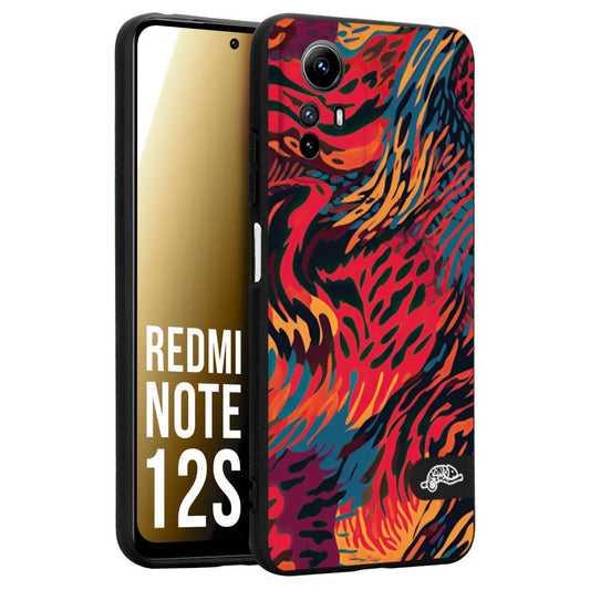 CUSTOMIZZA - Custodia cover nera morbida in tpu compatibile per Xiaomi Redmi Note 12S leopardato maculato tigrato colorata fiamme rossa blu arancione