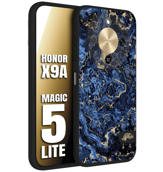 CUSTOMIZZA - Custodia cover nera morbida in tpu compatibile per Honor X9A - Honor Magic 5 Lite effetto marmo marble blu venature dorato psichedelico