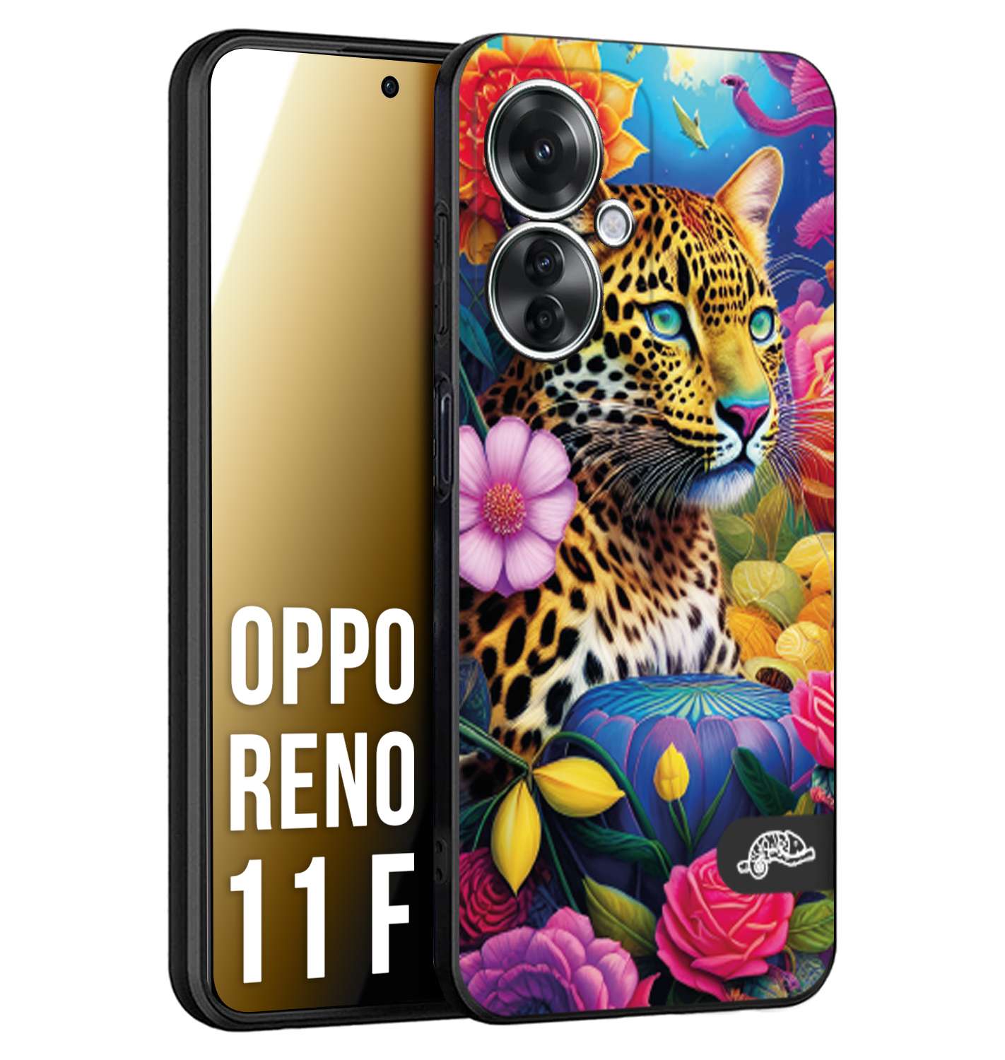 CUSTOMIZZA - Custodia cover nera morbida in tpu compatibile per Oppo Reno 11 F 5G astratti donna flower fantasia leopardo ghepardo animali colorati