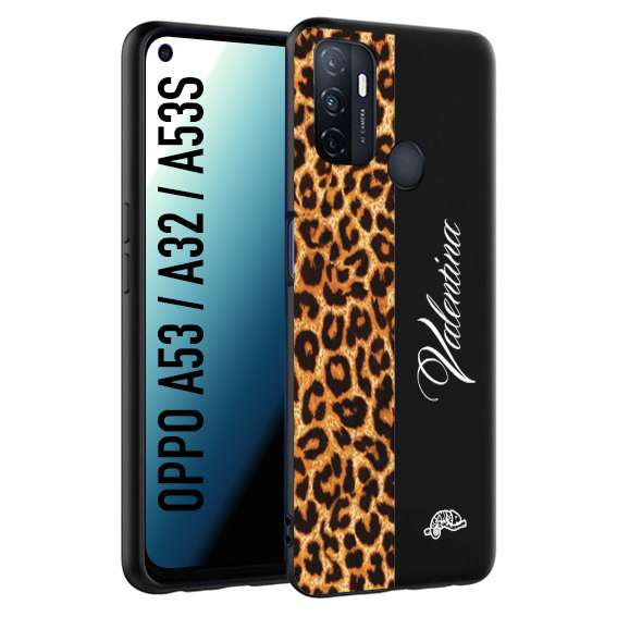 CUSTOMIZZA - Custodia cover nera morbida in tpu compatibile per Oppo A53 - A32 - A53S custom nome scritta leopardato maculato donna marrone leopard