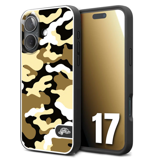 CUSTOMIZZA - Custodia cover nera morbida in tpu compatibile per iPhone 17 camouflage mimetico militare giallo desert brown