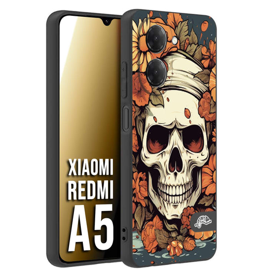 CUSTOMIZZA - Custodia cover nera morbida in tpu compatibile per Xiaomi Redmi A5 teschio skull flowers fiori tattoo disegnato alta definizione