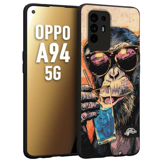 CUSTOMIZZA - Custodia cover nera morbida in tpu compatibile per Oppo A94 5G estate disegnata cocktails animali simpatici scimmia monkey negroni