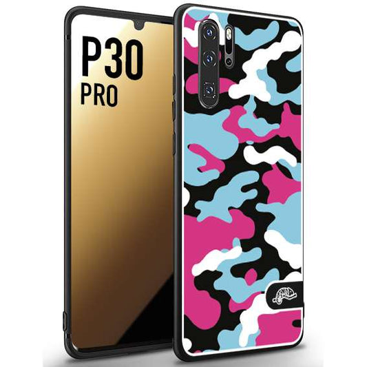 CUSTOMIZZA - Custodia cover nera morbida in tpu compatibile per Huawei P30 PRO camouflage mimetico militare fucsia celeste