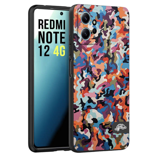 CUSTOMIZZA - Custodia cover nera morbida in tpu compatibile per Xiaomi Redmi Note 12 4G camouflage mimetico militare moderno blu arancio rosa