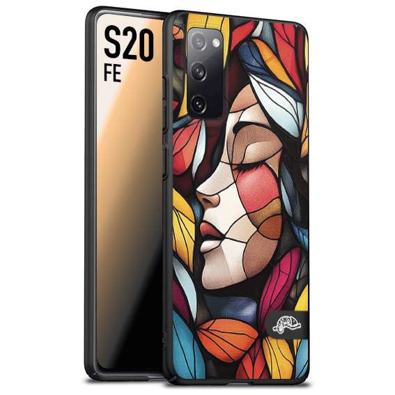 CUSTOMIZZA - Custodia cover nera morbida in tpu compatibile per Samsung S20 FE Vetrata artistica volto di donna profilo fogliare mosaico di vetro colorato