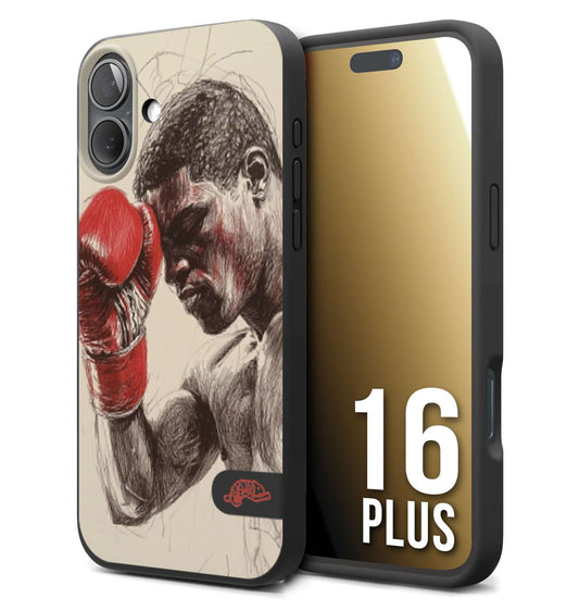 CUSTOMIZZA - Custodia cover nera morbida in tpu compatibile per iPhone 16 PLUS pugilato pugili disegno tattoo guantoni boxer pesi massimi