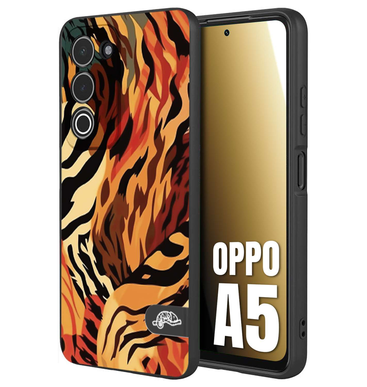 CUSTOMIZZA - Custodia cover nera morbida in tpu compatibile per Oppo A5 leopardato maculato tigrato tiger colorata gialla rossa arancio