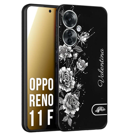 CUSTOMIZZA - Custodia cover nera morbida in tpu compatibile per Oppo Reno 11 F 5G a rilievo soft touch personalizzata nome rose fiori donna