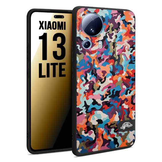 CUSTOMIZZA - Custodia cover nera morbida in tpu compatibile per Xiaomi 13 LITE camouflage mimetico militare moderno blu arancio rosa