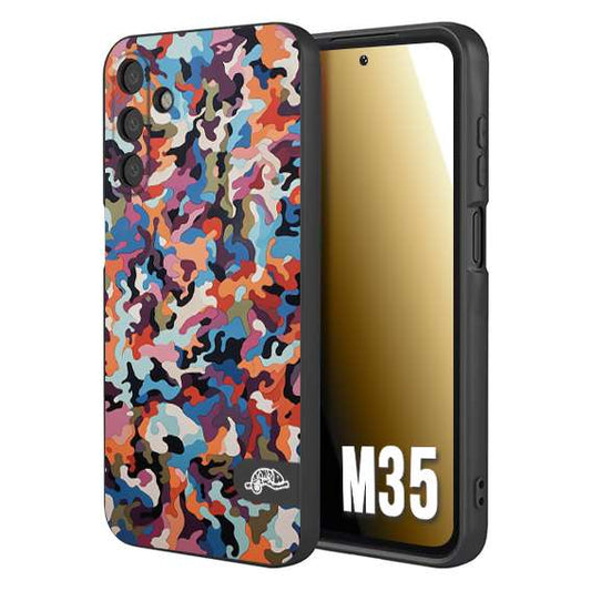 CUSTOMIZZA - Custodia cover nera morbida in tpu compatibile per Samsung M35 camouflage mimetico militare moderno blu arancio rosa