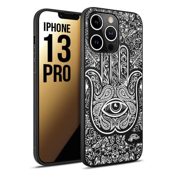 CUSTOMIZZA - Custodia cover nera morbida in tpu compatibile per iPhone 13 PRO mano di fatima effetto rilievo mandala donna