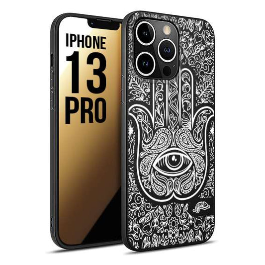 CUSTOMIZZA - Custodia cover nera morbida in tpu compatibile per iPhone 13 PRO mano di fatima effetto rilievo mandala donna