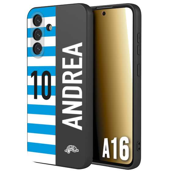 CUSTOMIZZA - Custodia cover nera morbida in tpu compatibile per Samsung A16 personalizzata calcio football nome e numero calciatori biancazzurri