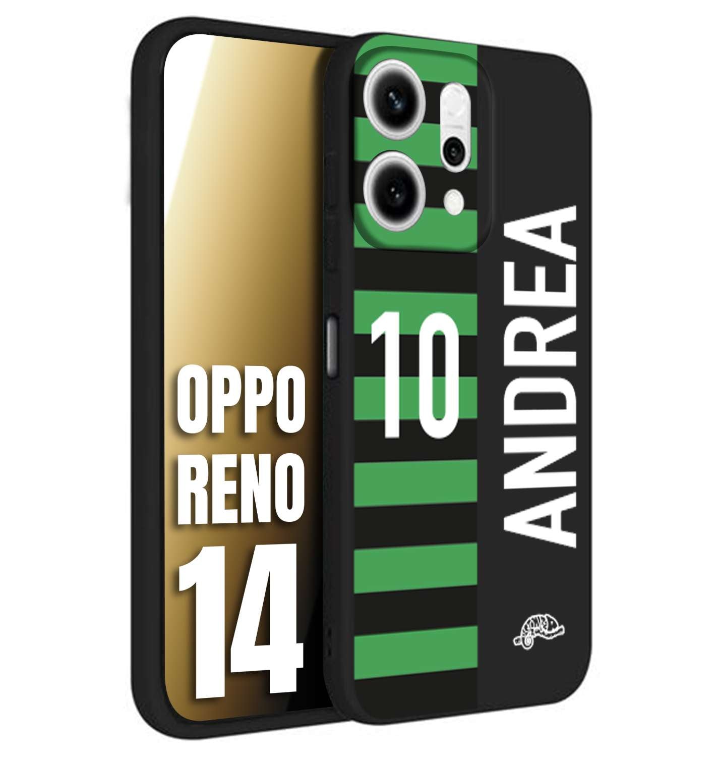 CUSTOMIZZA - Custodia cover nera morbida in tpu compatibile per Oppo Reno 14 personalizzata calcio football nome e numero calciatori neroverde