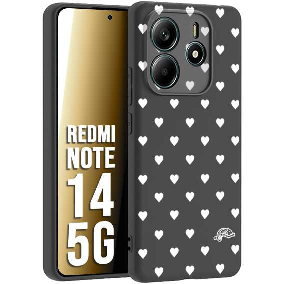 CUSTOMIZZA - Custodia cover nera morbida in tpu compatibile per Xiaomi Redmi Note 14 5G cuori pois bianchi donna pin up vintage