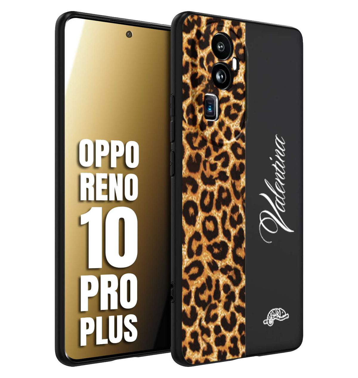 CUSTOMIZZA - Custodia cover nera morbida in tpu compatibile per Oppo Reno 10 PRO PLUS custom nome scritta leopardato maculato donna marrone leopard