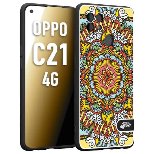 CUSTOMIZZA - Custodia cover nera morbida in tpu compatibile per Oppo Realme C21 4G mandala colorato fiore nuvole arancione