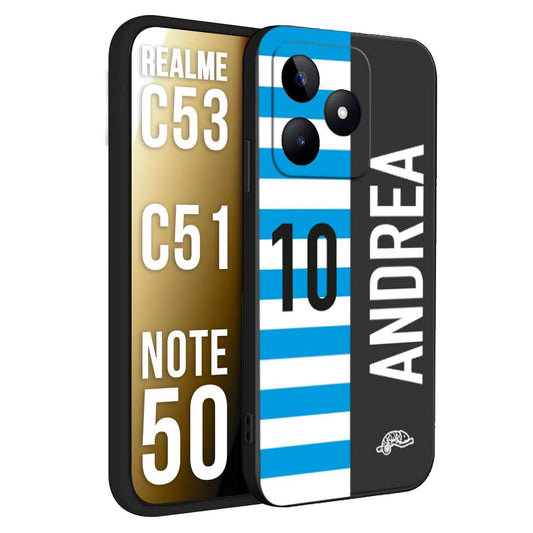 CUSTOMIZZA - Custodia cover nera morbida in tpu compatibile per Realme C53 - C51 - NOTE 50 personalizzata calcio football nome e numero calciatori biancazzurri