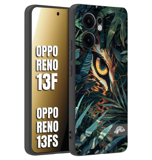 CUSTOMIZZA - Custodia cover nera morbida in tpu compatibile per Oppo Reno 13 F animali color giungla tropicale occhio di giaguaro felino disegnato