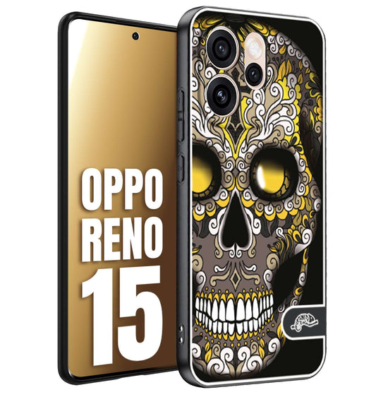 CUSTOMIZZA - Custodia cover nera morbida in tpu compatibile per Oppo Reno 15 teschio messicano Mexican skull nero giallo