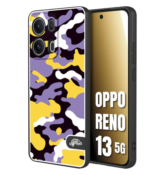 CUSTOMIZZA - Custodia cover nera morbida in tpu compatibile per Oppo Reno 13 5G camouflage mimetico militare viola lilla giallo
