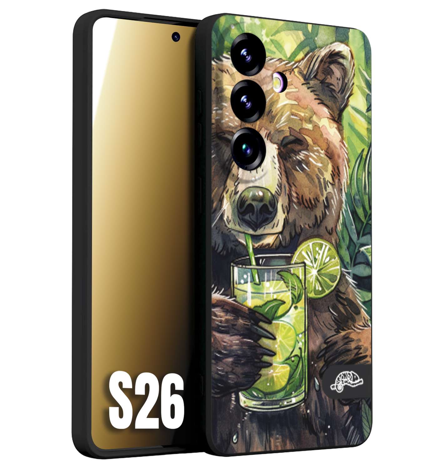 CUSTOMIZZA - Custodia cover nera morbida in tpu compatibile per Samsung S26 fiori estate disegnata cocktails animali simpatici orso bear negroni