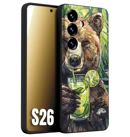 CUSTOMIZZA - Custodia cover nera morbida in tpu compatibile per Samsung S26 fiori estate disegnata cocktails animali simpatici orso bear negroni