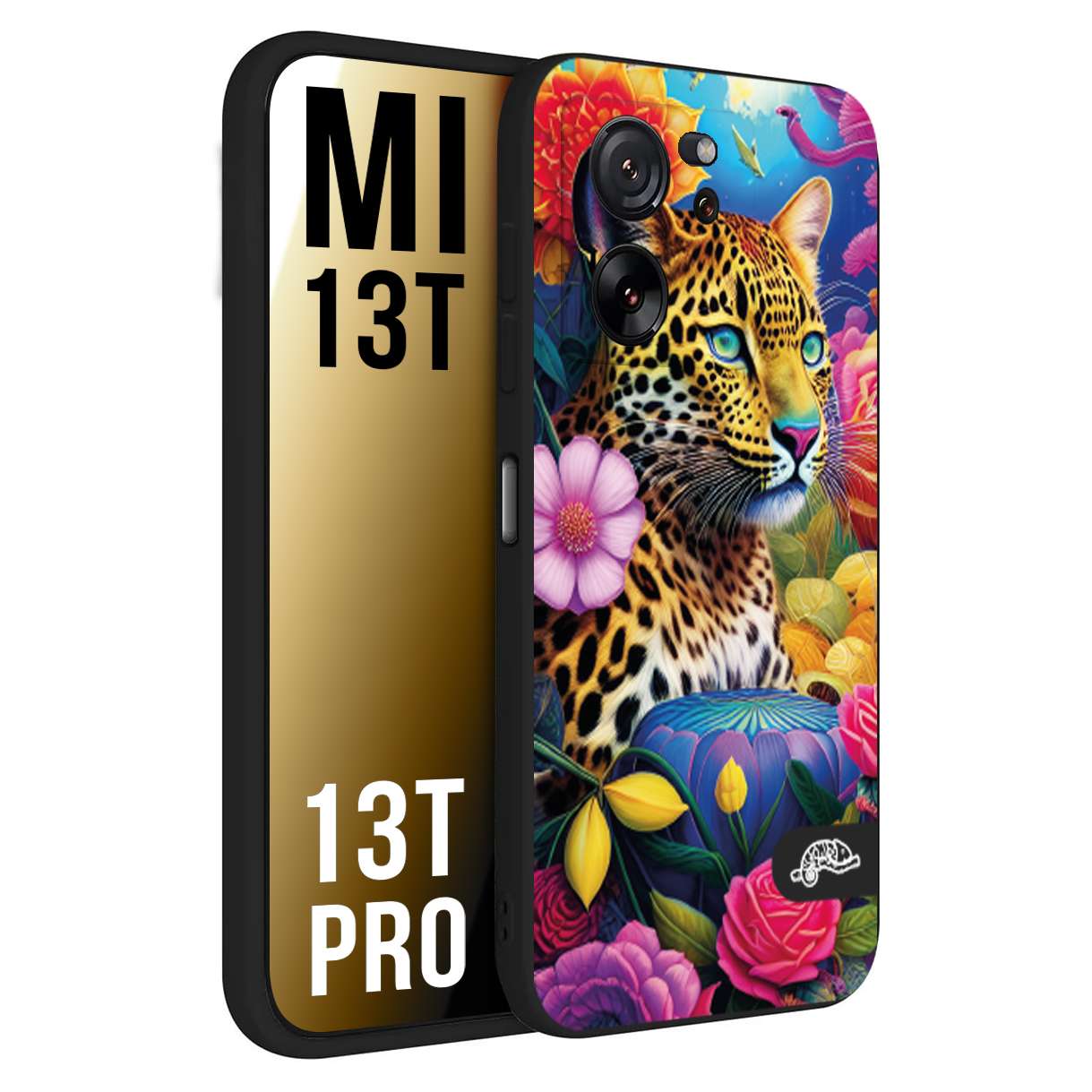 CUSTOMIZZA - Custodia cover nera morbida in tpu compatibile per Xiaomi 13T - 13T PRO astratti donna flower fantasia leopardo ghepardo animali colorati