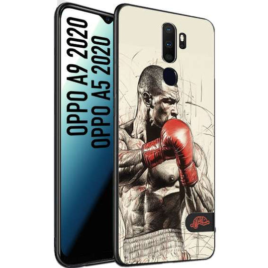 CUSTOMIZZA - Custodia cover nera morbida in tpu compatibile per Oppo A9 2020 - A5 2020 pugilato pugili disegno tattoo guantoni box sport ring