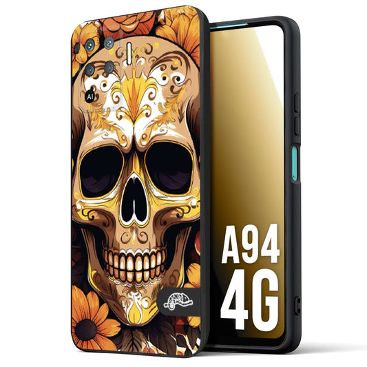 CUSTOMIZZA - Custodia cover nera morbida in tpu compatibile per Oppo A94 4G teschio messicano colorato dorato fiori tattoo disegnato