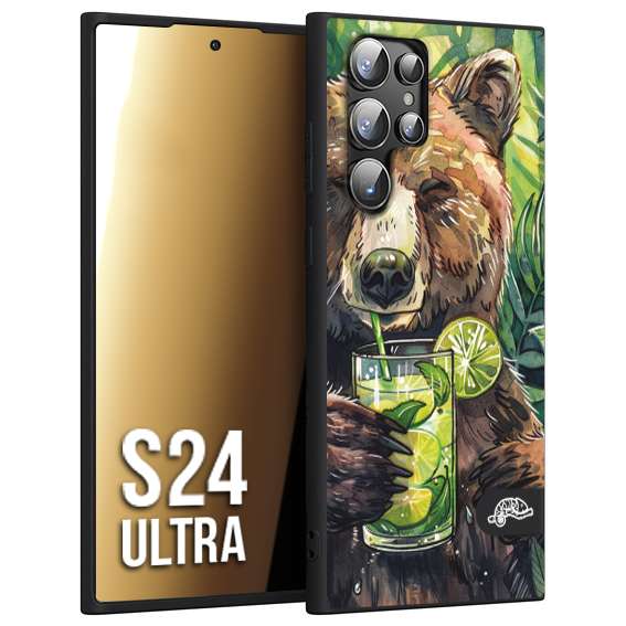 CUSTOMIZZA - Custodia cover nera morbida in tpu compatibile per Samsung S24 ULTRA estate disegnata cocktails animali simpatici orso bear negroni