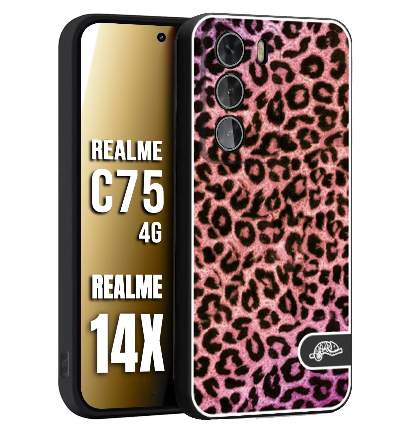 CUSTOMIZZA - Custodia cover nera morbida in tpu compatibile per Realme 14X - C75 4G leopardato maculato donna rosa leopard
