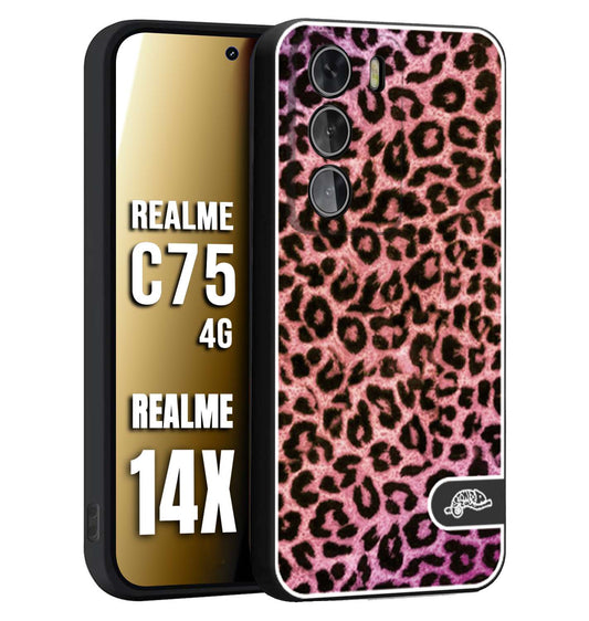 CUSTOMIZZA - Custodia cover nera morbida in tpu compatibile per Realme 14X - C75 4G leopardato maculato donna rosa leopard